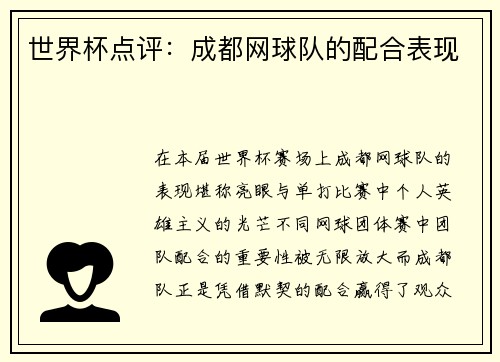 世界杯点评：成都网球队的配合表现
