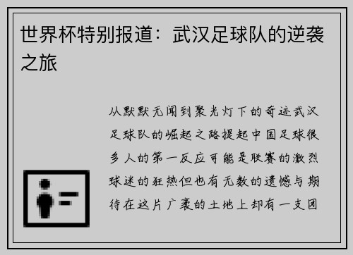 世界杯特别报道：武汉足球队的逆袭之旅